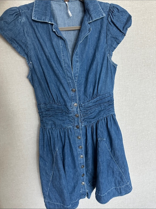 Free People Dresses & Skirts - Free People Denim Mini Dress | Button Front | Puff Sleeve | XS